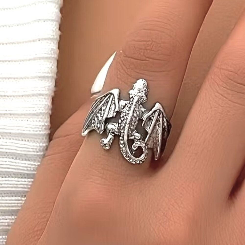 Ring Dragon Mythical Wyvern Flying Wings Stylish Trendy Emo Goth Rave Unisex